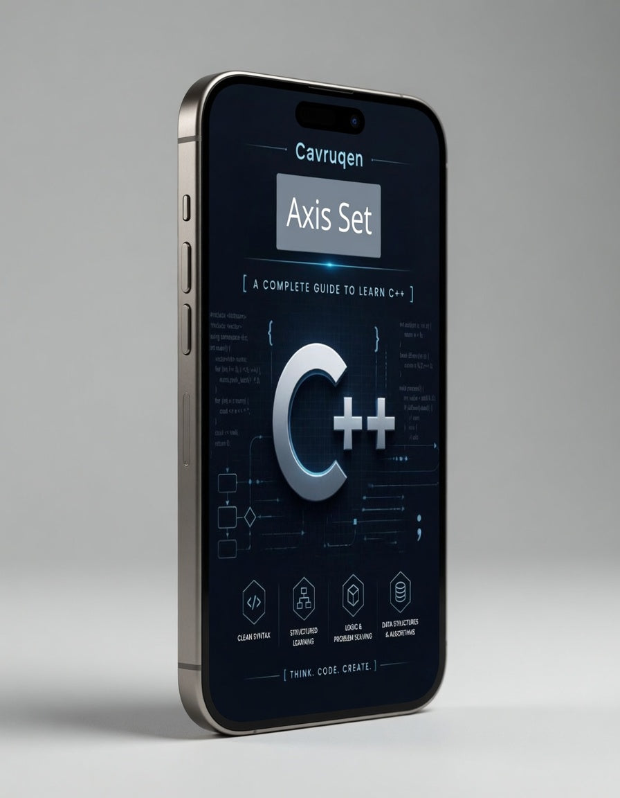 Phone displaying a C++ learning app on a gray background