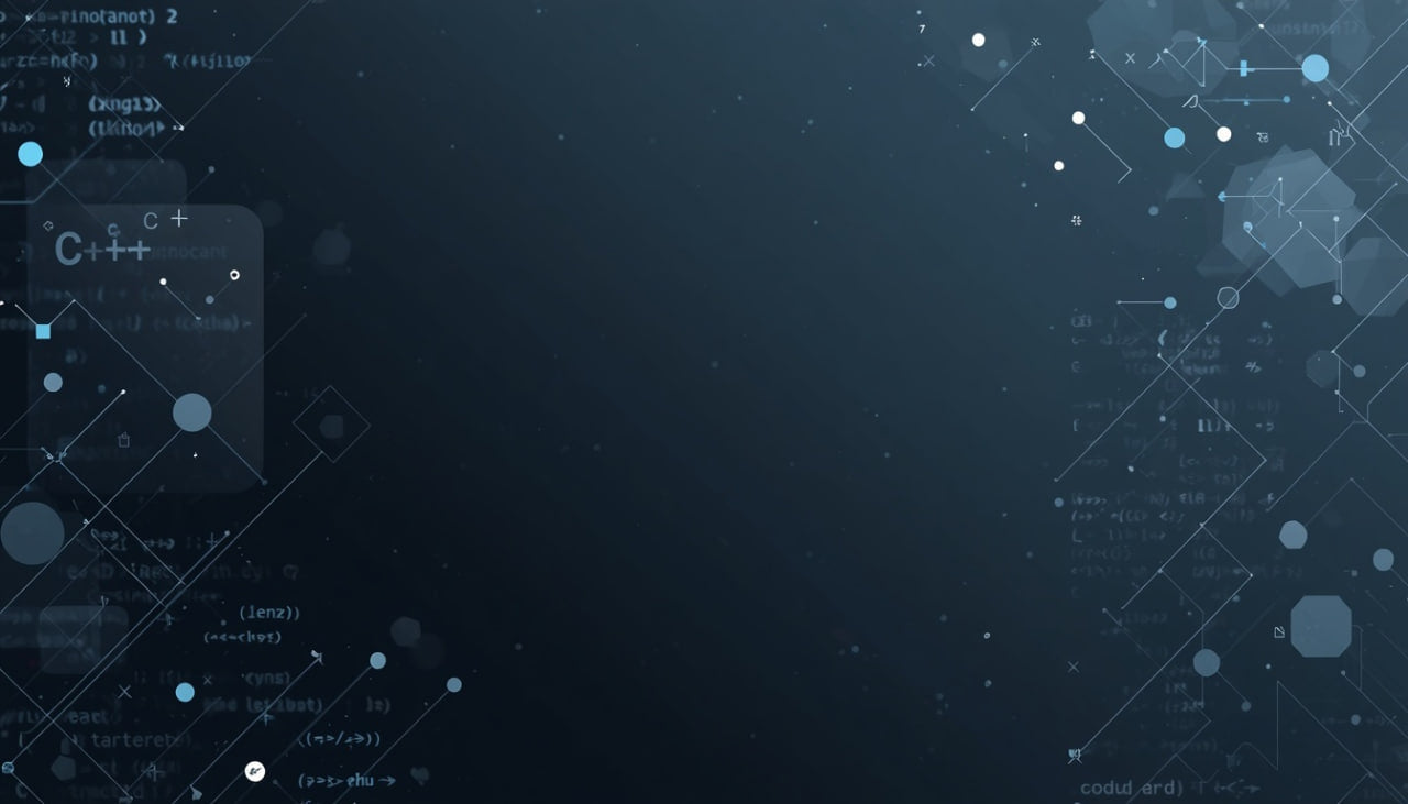 Technical diagram with code snippets and network topology on a dark background