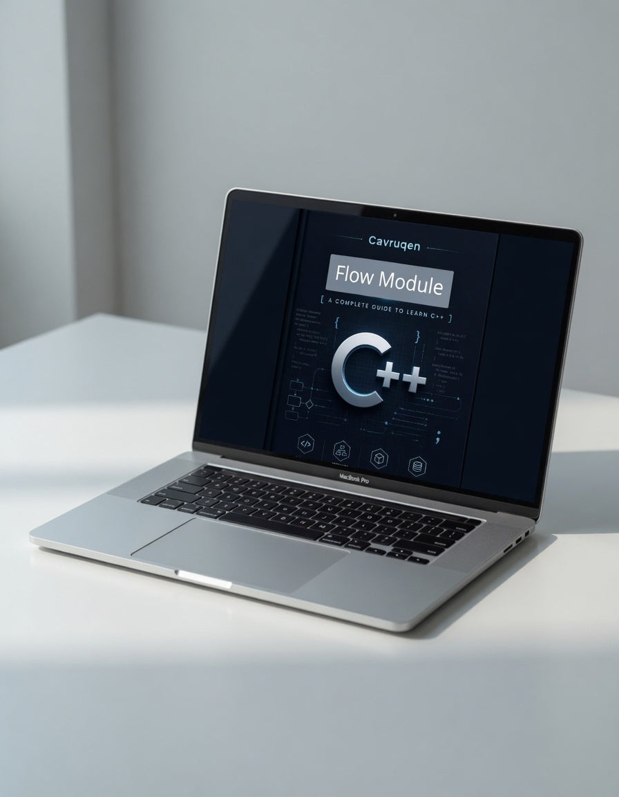 Laptop on a white surface with a dark screen displaying software interface.