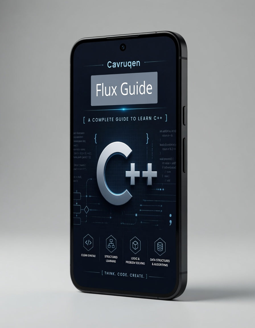 Phone displaying the 'Cavruqen Flux Guide' app on a gray background