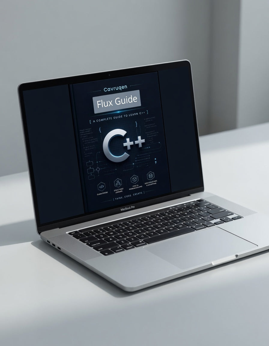 Laptop on a white surface with a dark screen displaying software interface