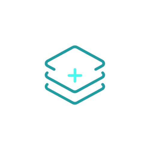 Icon of three stacked shapes with a plus sign in the center on a white background
