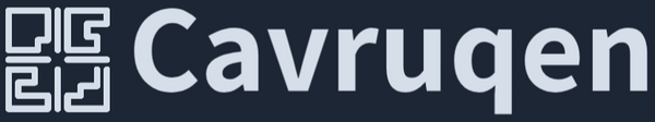 Cavruqen logo with a QR code on a dark background