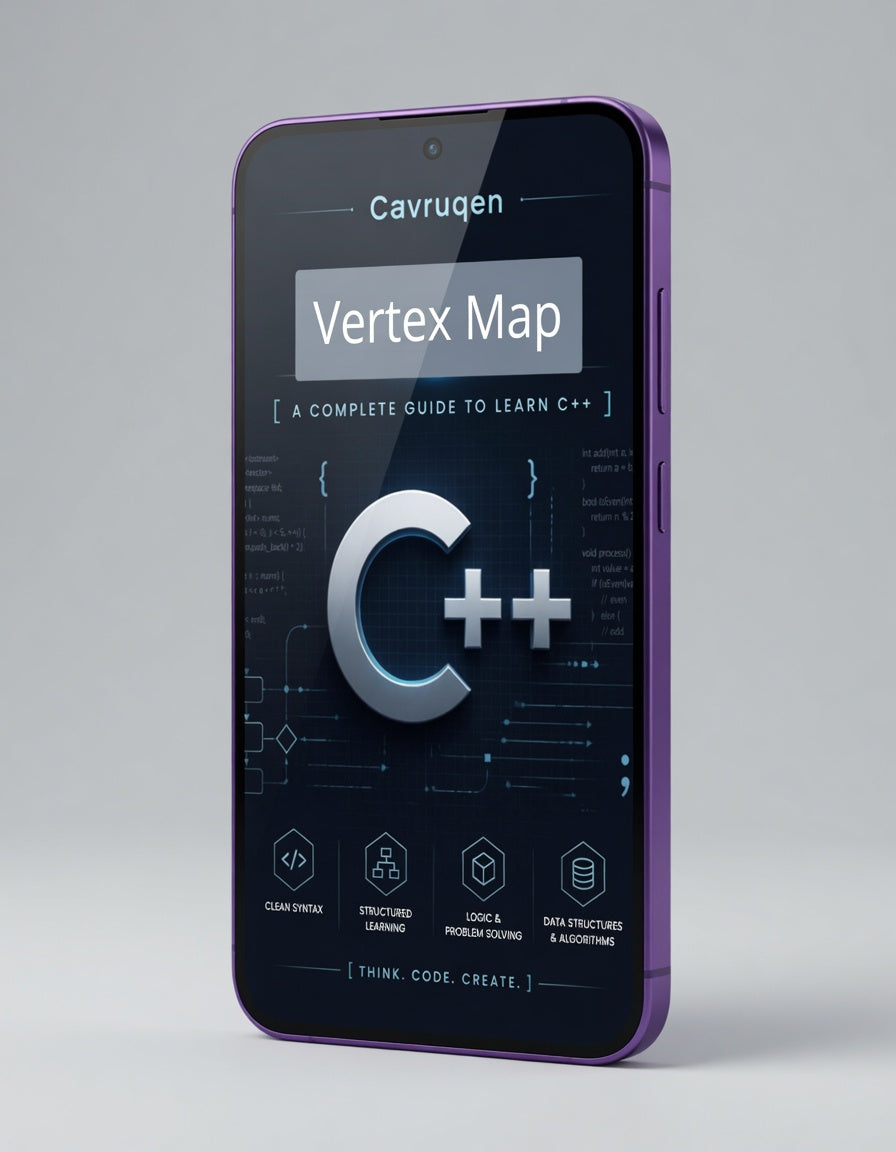 Phone case with 'Cavruqen' branding and 'Vertex Map' text on a gray background